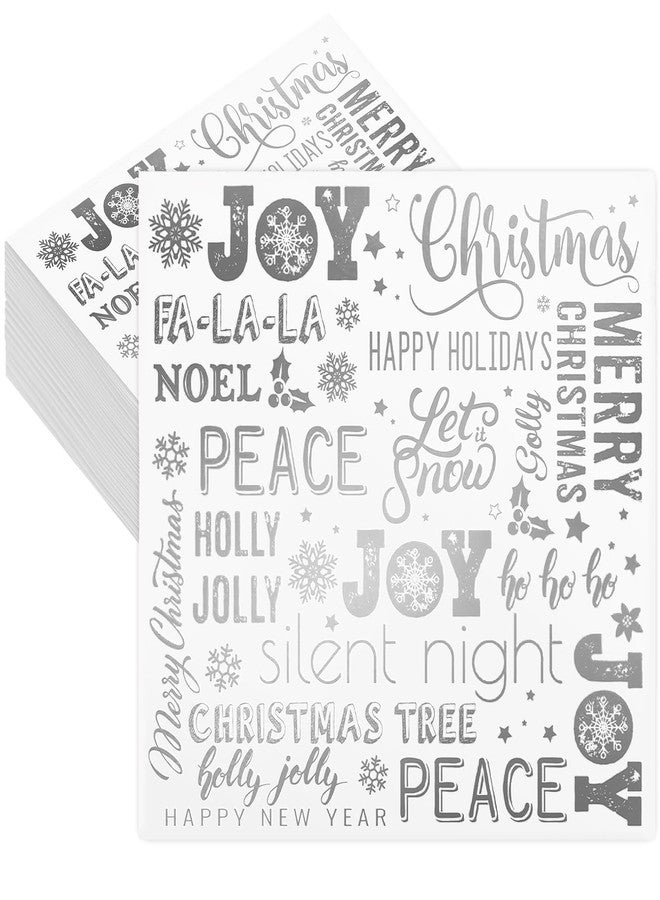 Whaline 100Pcs Christmas Paper Napkin Silver Foil Joy Holly Jolly Disposable Luncheon Napkins Xmas Dinner Dessert Napkins for Winter New Year Party Supplies Table Decor - Image 1